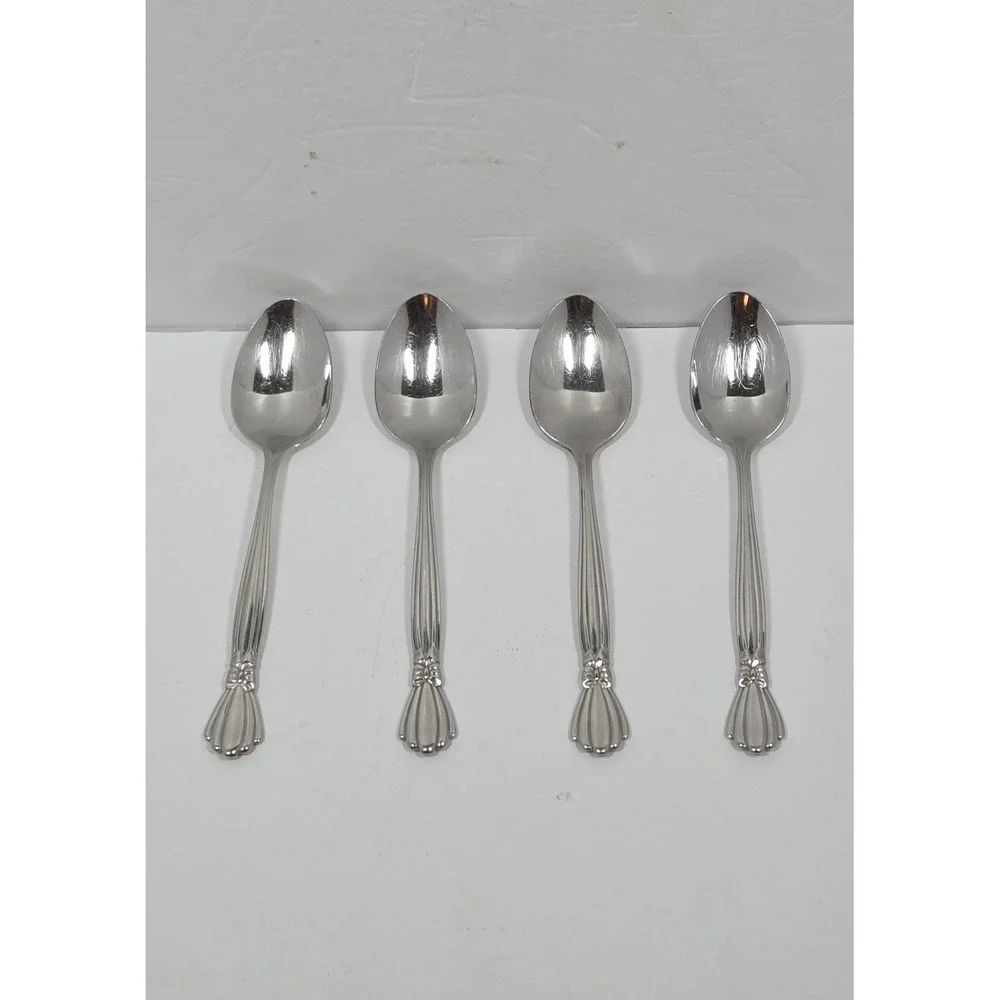 Oneida Deluxe Alexis Teaspoons Glossy Stainless Ribbon Bow Flatware Lot Of 4